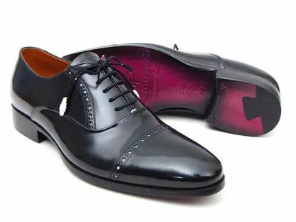Paul Parkman Captoe Oxfords, black leather dress shoes pair by PrimeCanada.Store