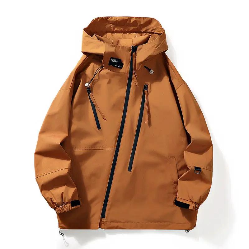 Mens workwear jacket AdTec in brown with multiple zip pockets and hood