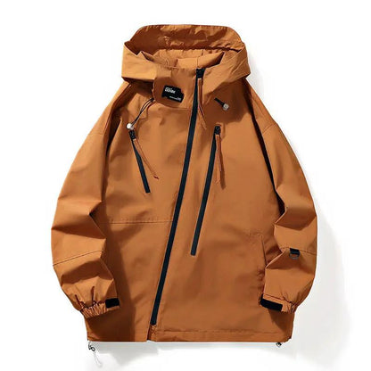 Mens workwear jacket AdTec in brown with multiple zip pockets and hood