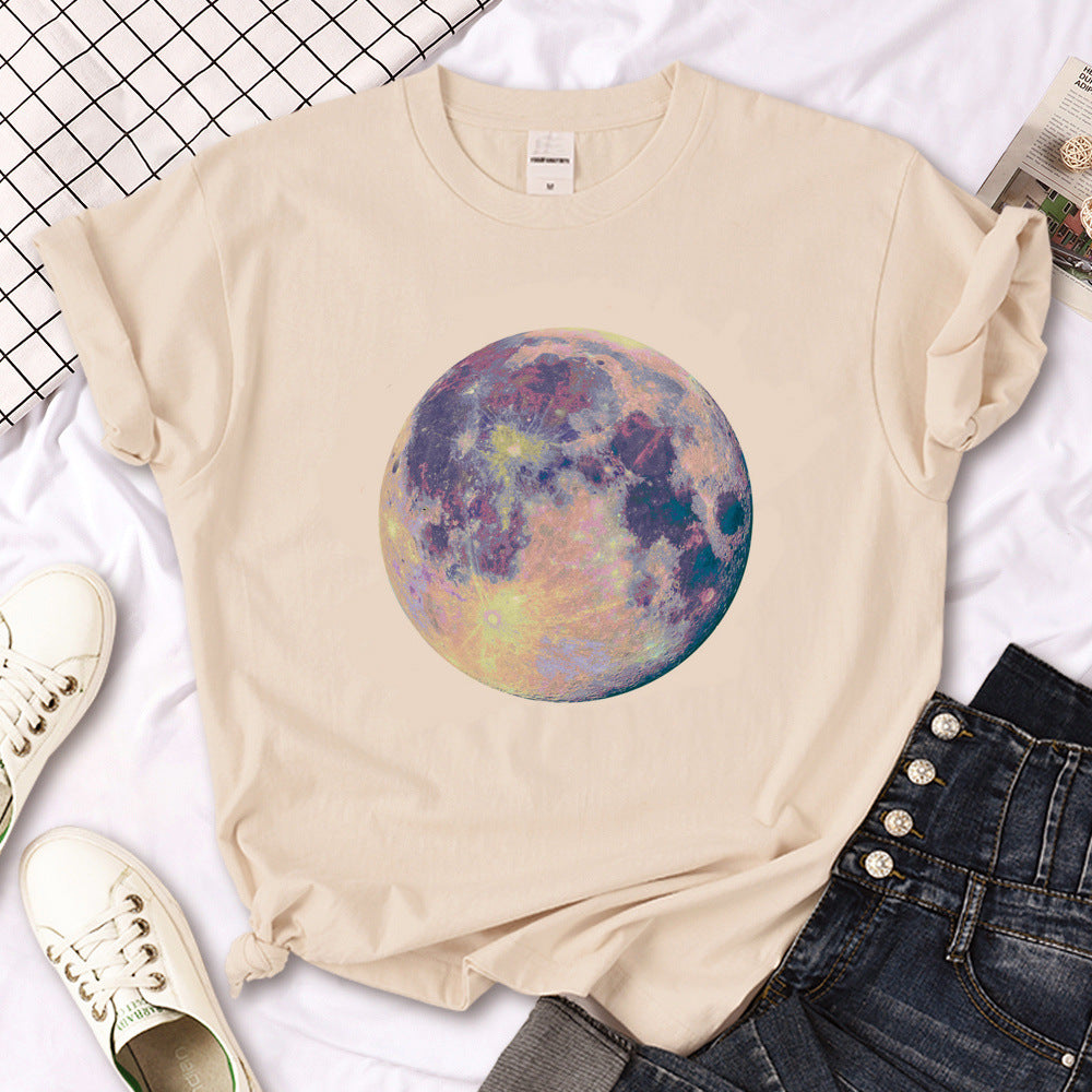 Camiseta de sol gótico de triple luna de bruja para mujer Y2K Des