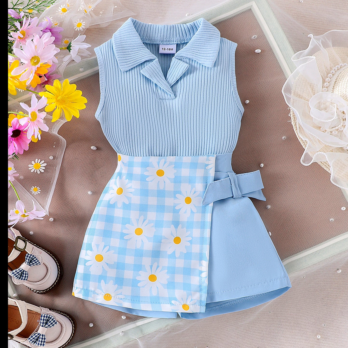 Ensemble short et top à carreaux pour fille