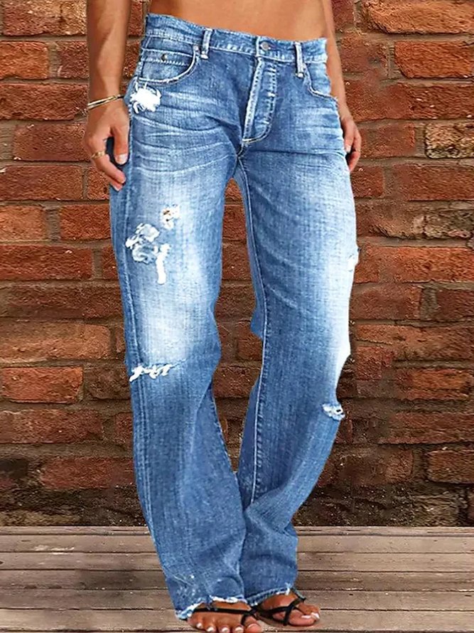 Pantalones vaqueros rotos de pernera ancha sueltos, pantalones de mezclilla de ocio para ir al trabajo, ropa de mujer