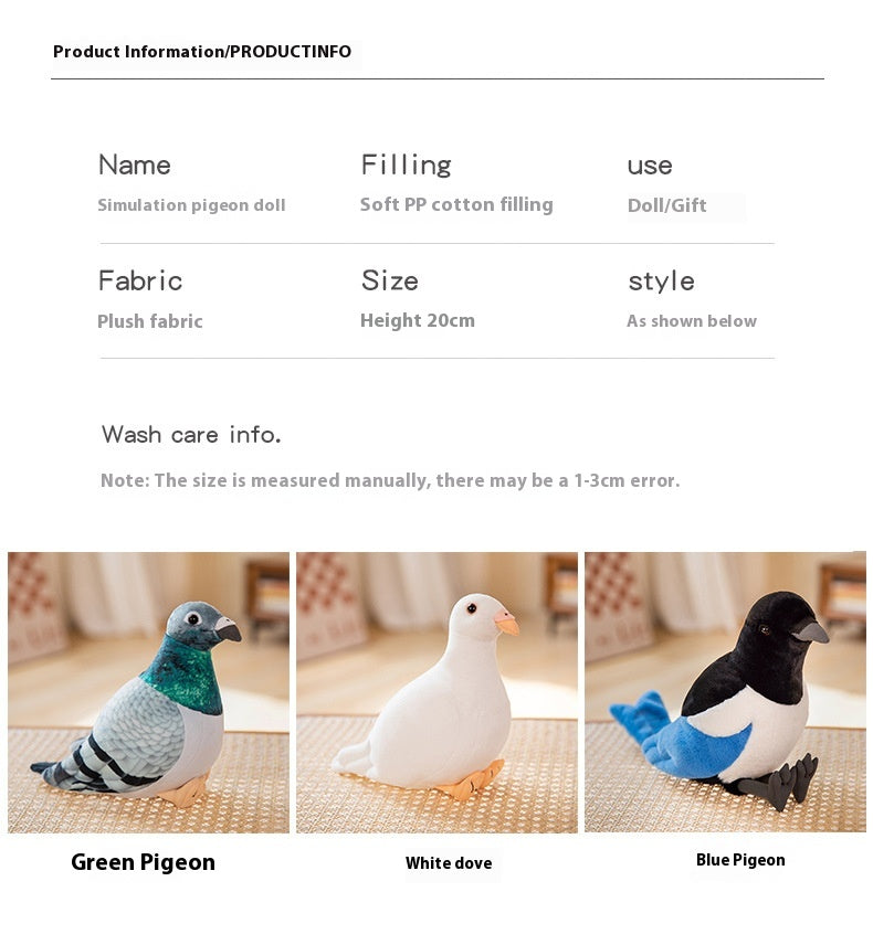 Peluche Oiseau Pigeon de Dessin Animé