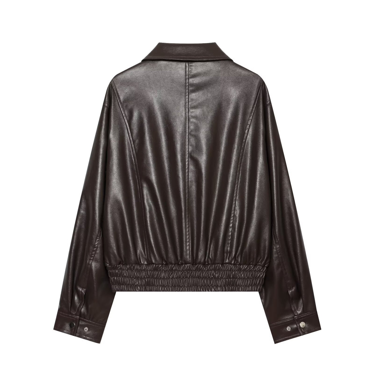Zipper corridor shaped PU imitation leather jacket for women