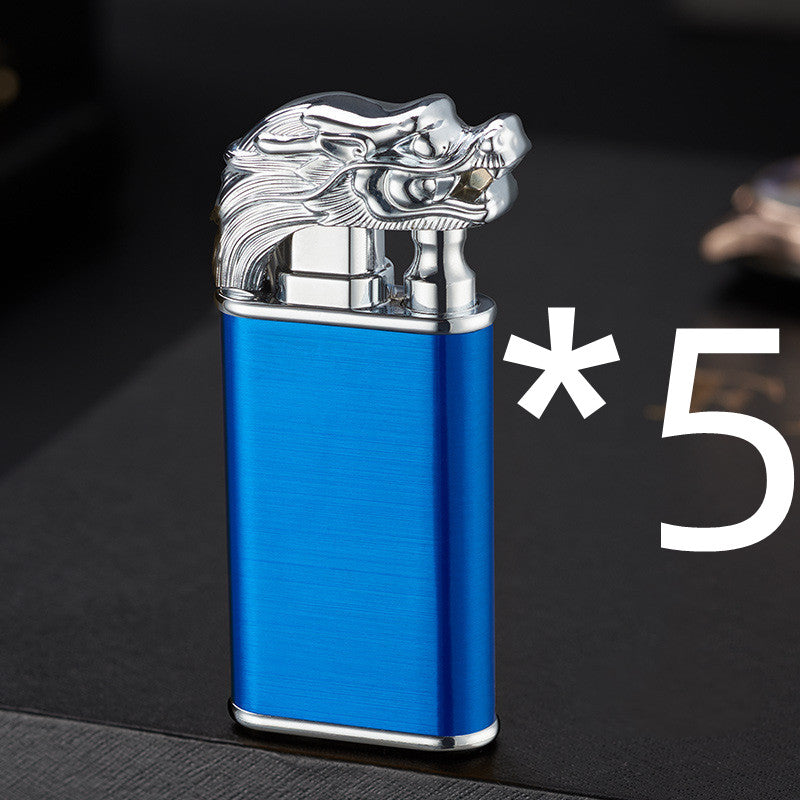 Encendedor creativo de llama azul, delfín, dragón, tigre, doble llama, metal, cortavientos, encendedor inflable.