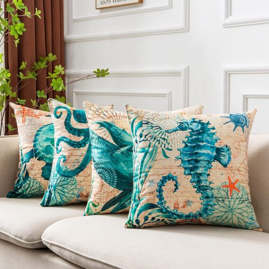 Fundas de cojín con estampado de tortuga marina para sofá, silla, asiento, decoración del hogar