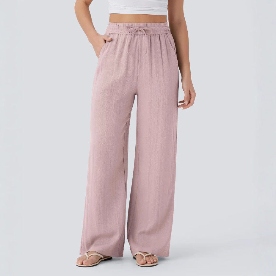 Pantalon décontracté large à cordon de serrage de couleur unie pour femme
