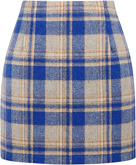 Mini-jupe crayon moulante en laine à carreaux taille haute pour femme