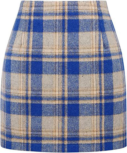 Mini-jupe crayon moulante en laine à carreaux taille haute pour femme