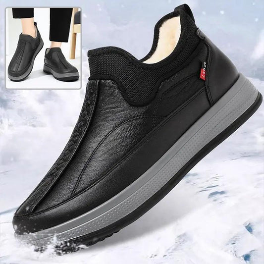 Aurelia Cozy Extra Thick Fleece Lined Winter Boots, black faux leather with fleece interior and grey sole, AdTec.