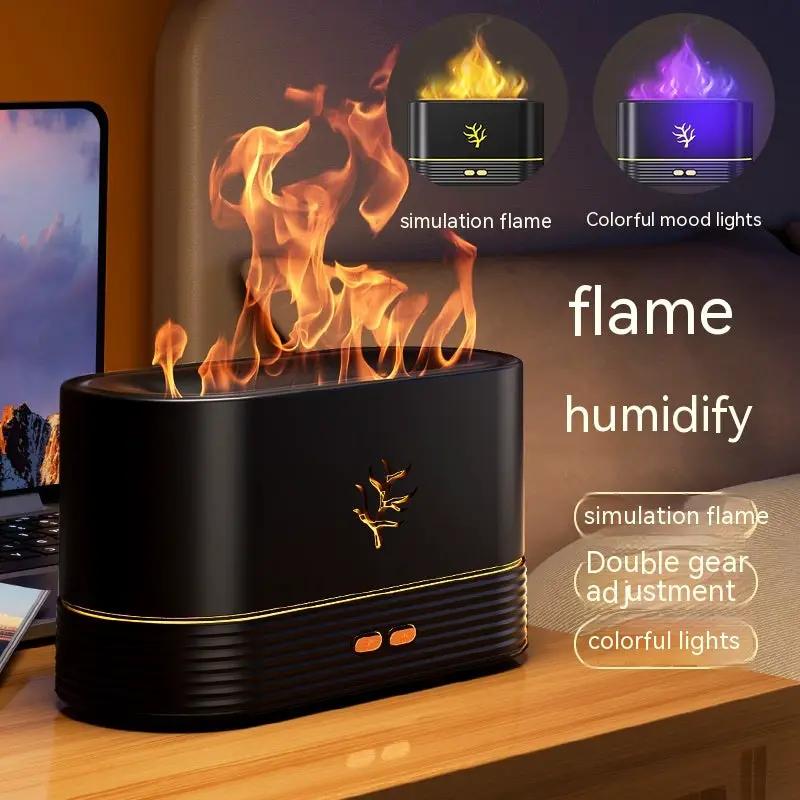 Flame humidifier aroma diffuser USB with LED lights in black for home decor