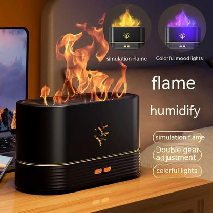 Flame humidifier aroma diffuser USB with LED lights in black for home decor