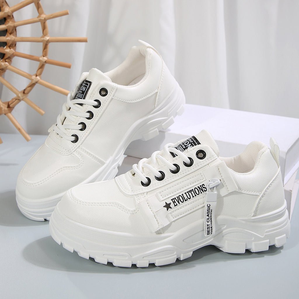 Zapatillas deportivas con cordones, diseño de cremallera lateral, suela gruesa, punta redonda, informales para mujer