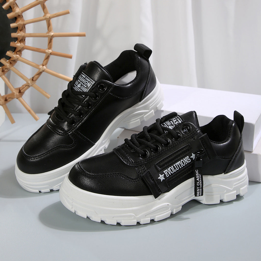 Zapatillas deportivas con cordones, diseño de cremallera lateral, suela gruesa, punta redonda, informales para mujer