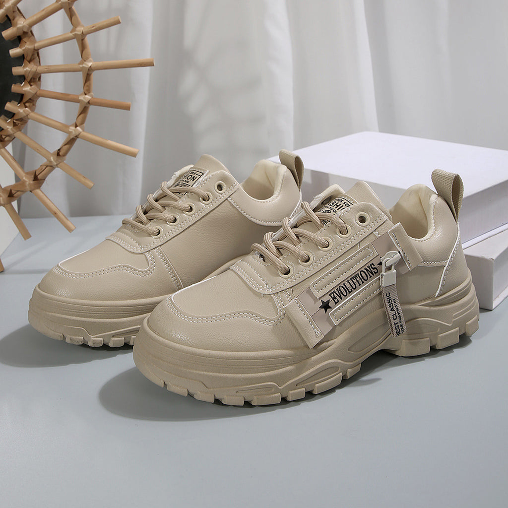 Zapatillas deportivas con cordones, diseño de cremallera lateral, suela gruesa, punta redonda, informales para mujer