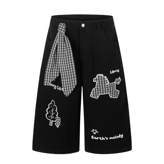 Loose Wide Leg Unique Style with Scarf  Casual Mid-Length Pants