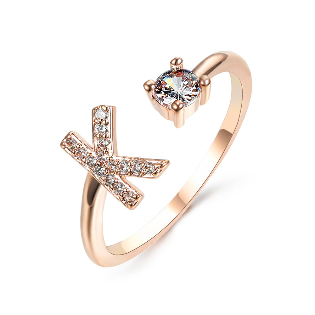 Anillo ajustable de nuevo diseño con 26 letras iniciales, joyería de moda para mujer, joyería simple y elegante
