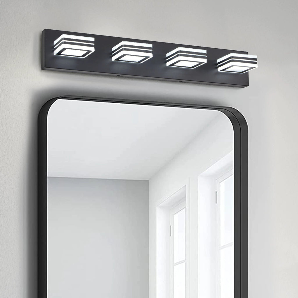LED Modern Black Vanity Lights, 4-Lights Acrylic Matte Black Bathroom Vanity Lights Over Mirror by eprolo