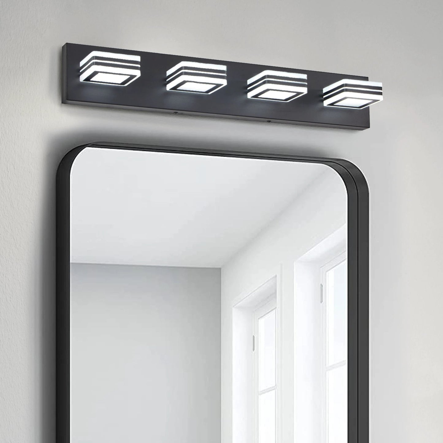 LED Modern Black Vanity Lights, 4-Lights Acrylic Matte Black Bathroom Vanity Lights Over Mirror by eprolo