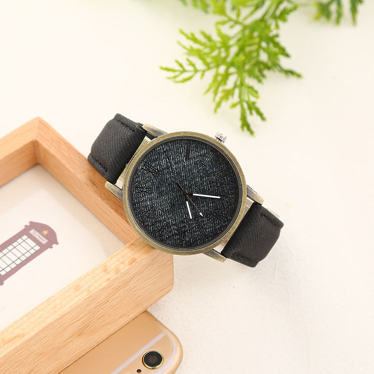 Montre à Quartz Femme en Jean Décontractée avec Ceinture
