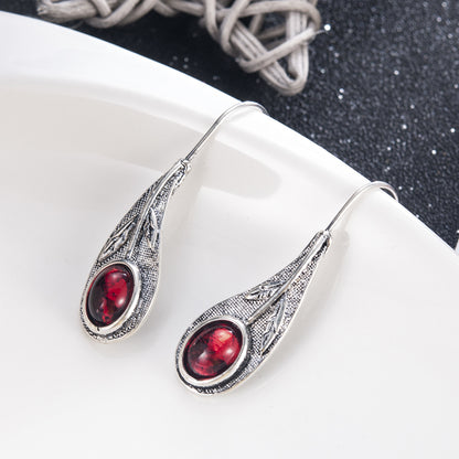 Boucles d'oreilles feuille vintage gemme rouge