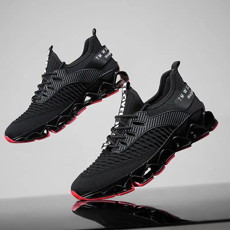 Pair of Shoes Blade Premium Mesh Running Shoes with Subtle Lightning Trim, black with red accents, AdTec