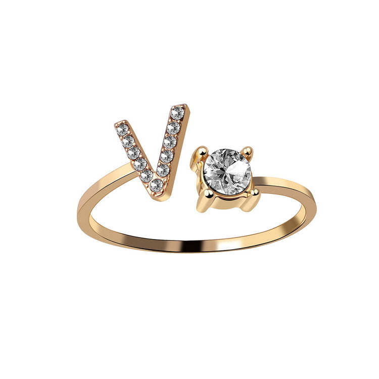 Anillo ajustable de nuevo diseño con 26 letras iniciales, joyería de moda para mujer, joyería simple y elegante