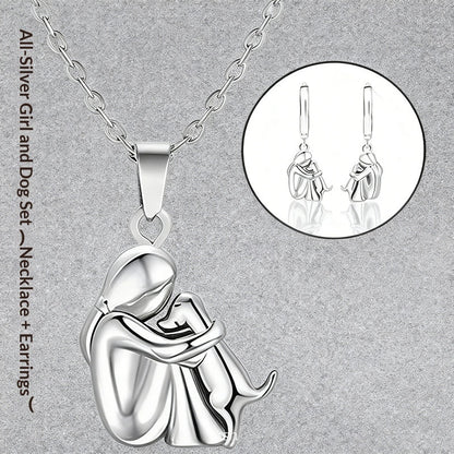 Ensemble de boucles d'oreilles Fillette et Chien s'enlaçant