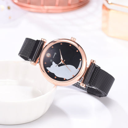 Montre en textile d'alliage de loisirs de mode pour femmes à quartz