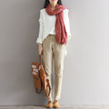 Pantalones de pana finos Art Fan Xian de talla grande para mujer, otoño e invierno, pantalones casuales sueltos