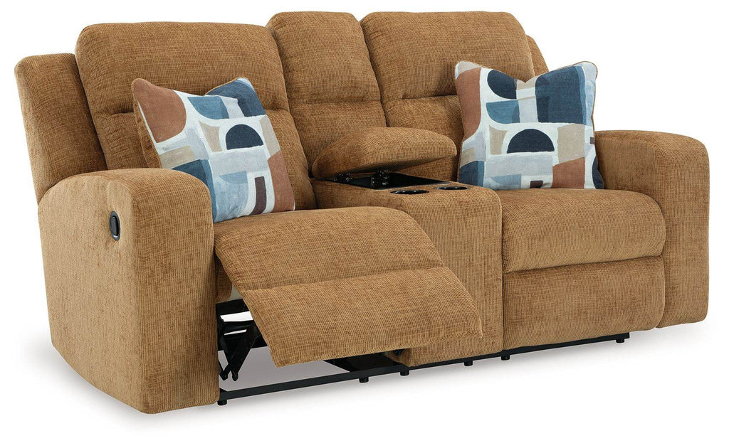 Kanlow - Dbl Reclining Loveseat With Console - Fabric - Honey-1