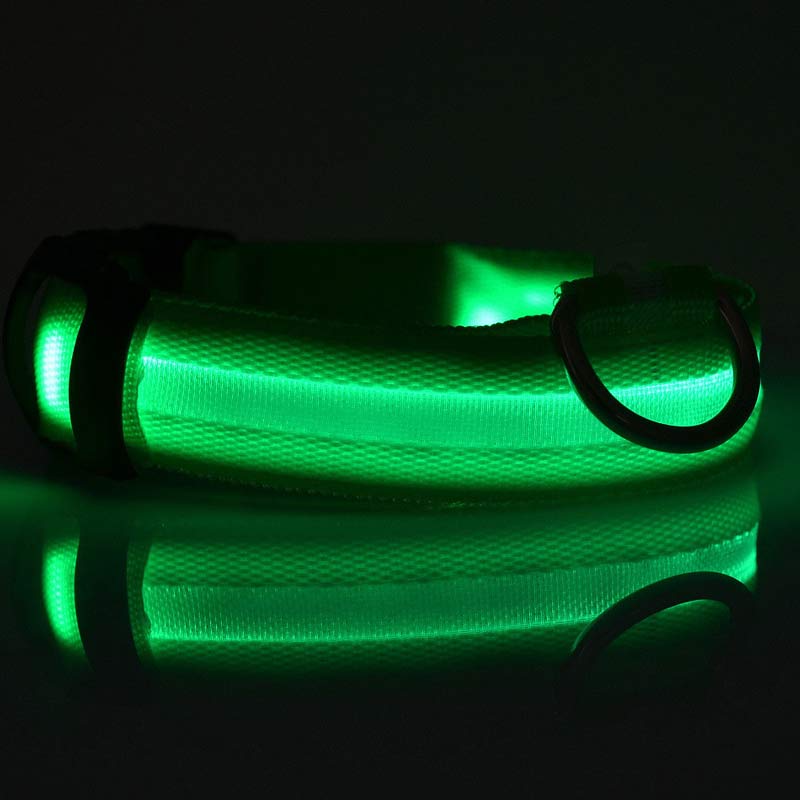 Collar luminoso de nailon con LED para mascotas, de seguridad nocturna, intermitente, que brilla en la oscuridad, correa ajustable para perros y gatos, suministros para mascotas
