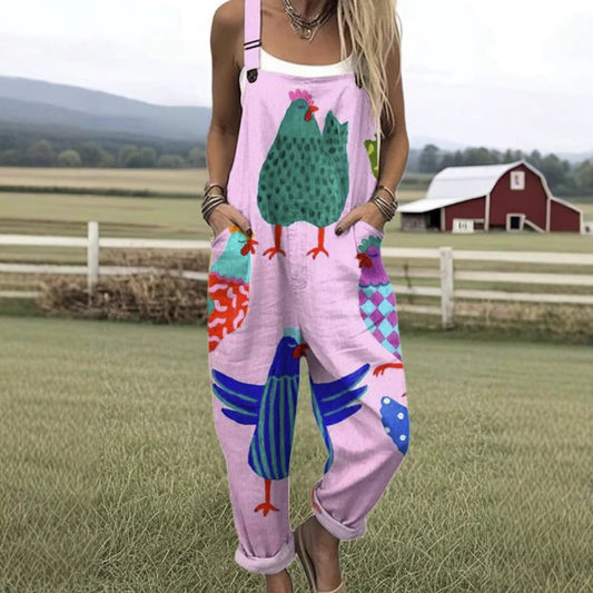 Pantalones de Tirantes Casuales con Estampado Digital 3D para Mujer