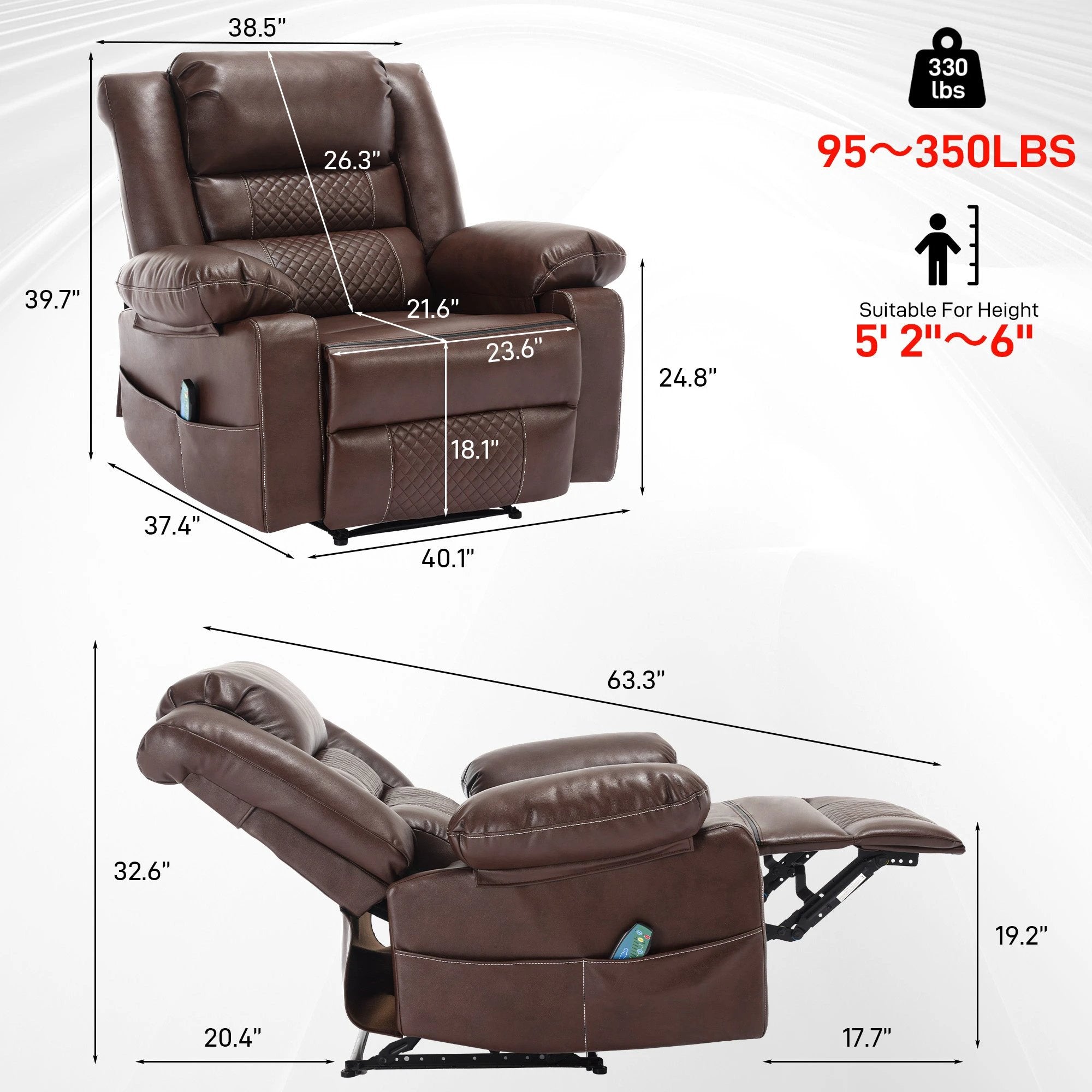 Breathable Leather Massage Recliner Chair Manual Living Room Reclining Sofa by eprolo