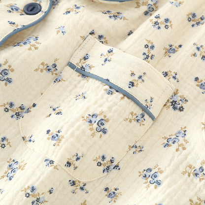 Ensemble de pyjama et de détente en gaze de pur coton fin à double épaisseur, avec revers pour femme