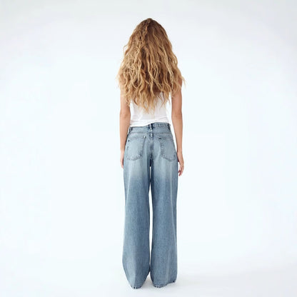 Jean large taille haute confortable, décontracté et polyvalent au quotidien