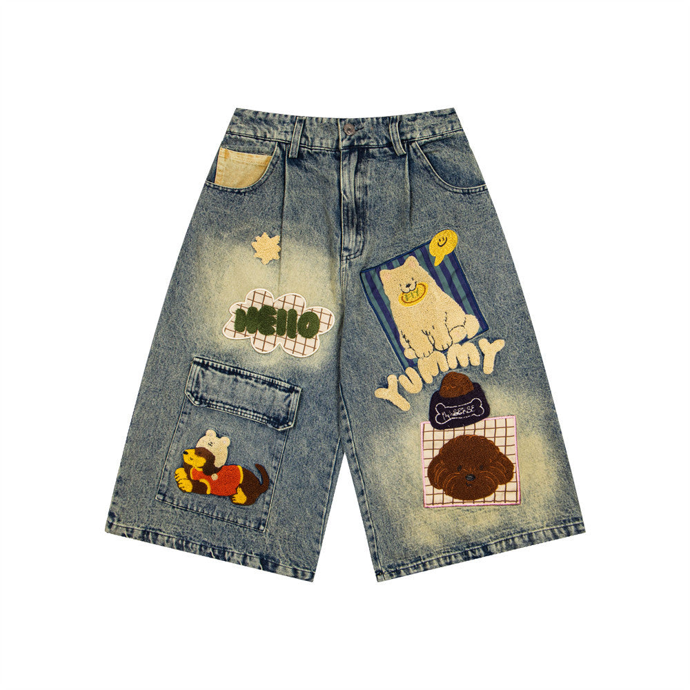 Short en jean aux couleurs contrastées, blanc poli, vieilli