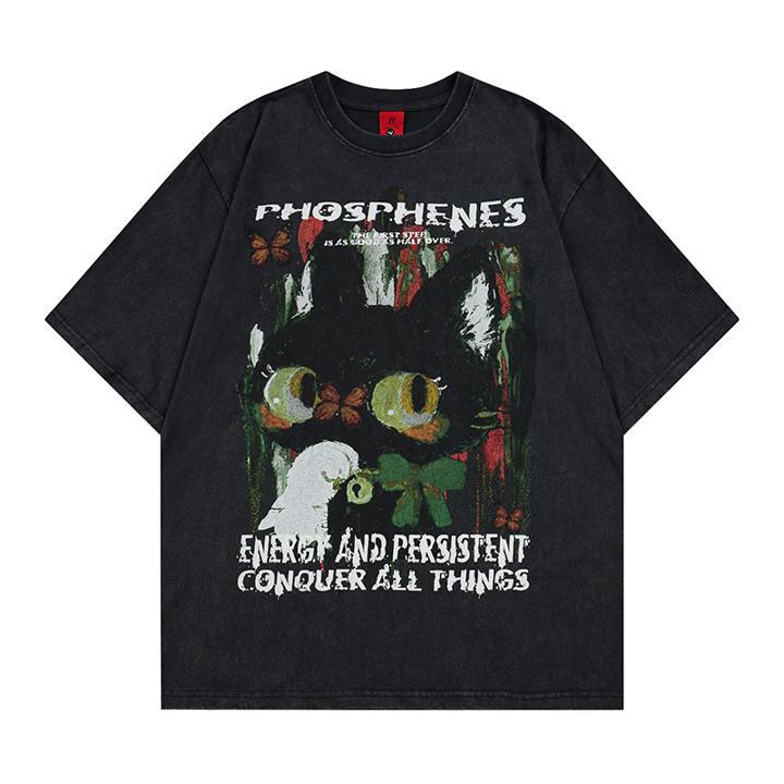 Camiseta de manga corta con estampado de gato