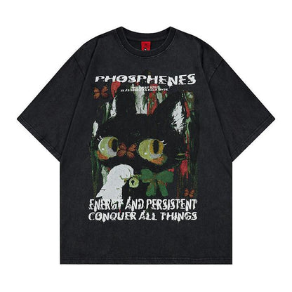 T-shirt à manches courtes imprimé chat