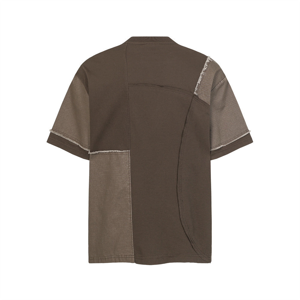 T-shirt à manches courtes à franges et à blocs de couleur irréguliers