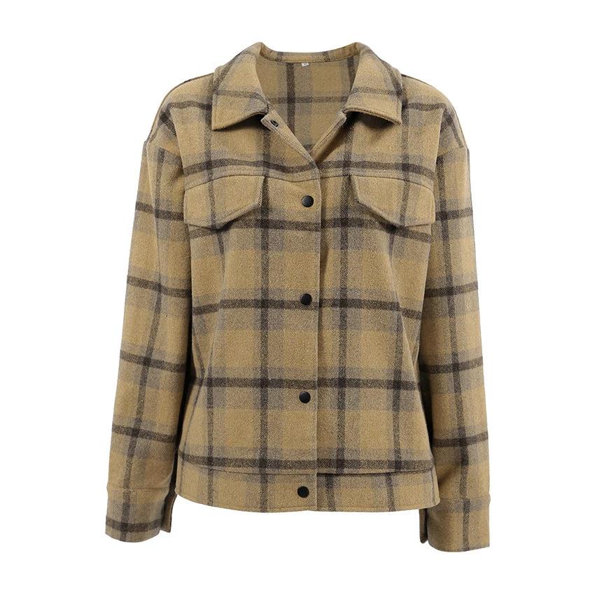 Checkered wool coat women's retro loose woolen coat by eprolo