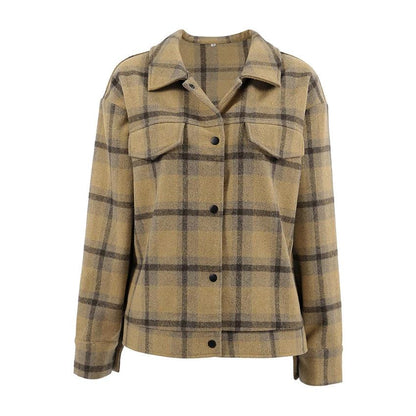 Checkered wool coat women's retro loose woolen coat by eprolo