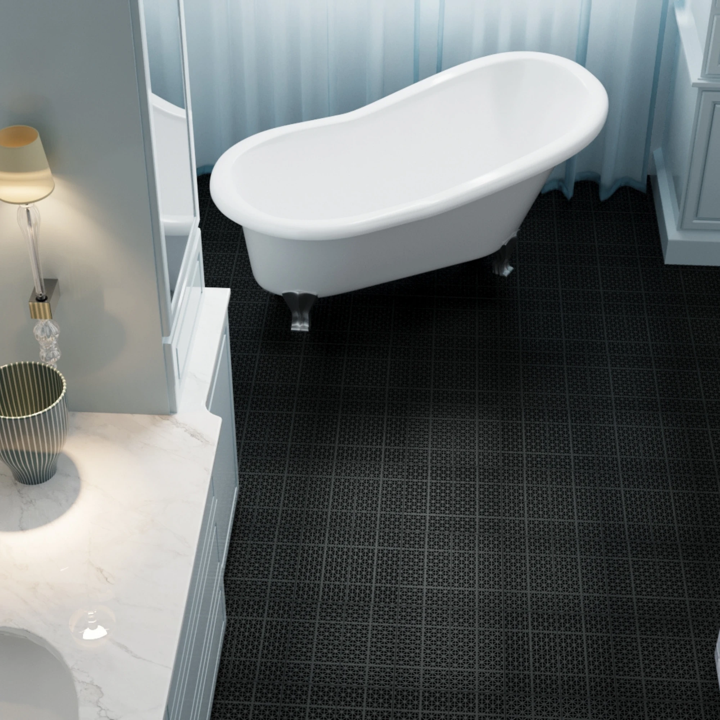 12 x 12 inch black interlocking deck tiles, plastic waterproof, weighing up to 6613 pounds, with a rose pattern pack of 12 by eprolo