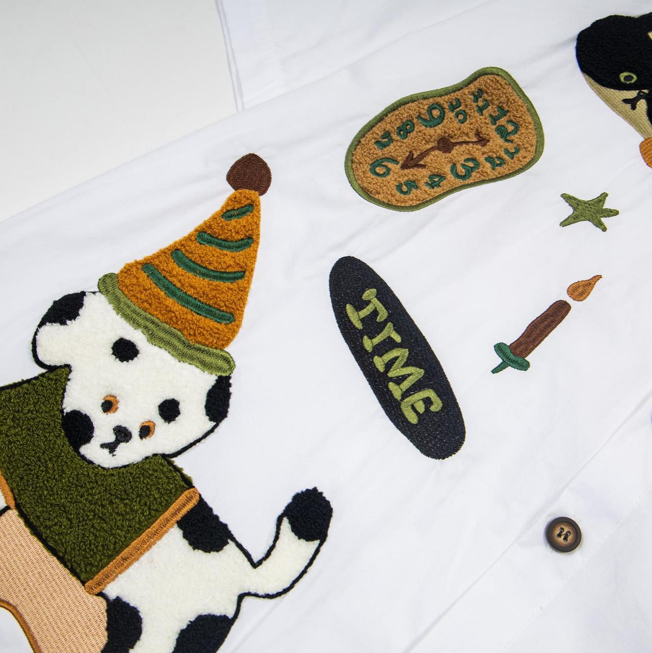 Spotted puppy cat embroidered short sleeved shirt