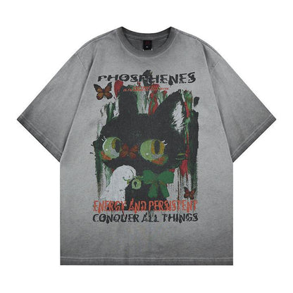 T-shirt à manches courtes imprimé chat