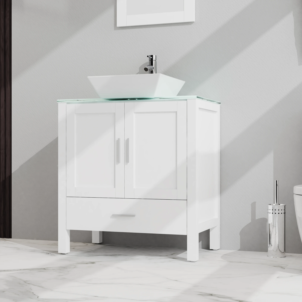 Goodyo 30" Bathroom Vanity and Sink Combo Glass Top Cabinet w/Mirror, White by eprolo