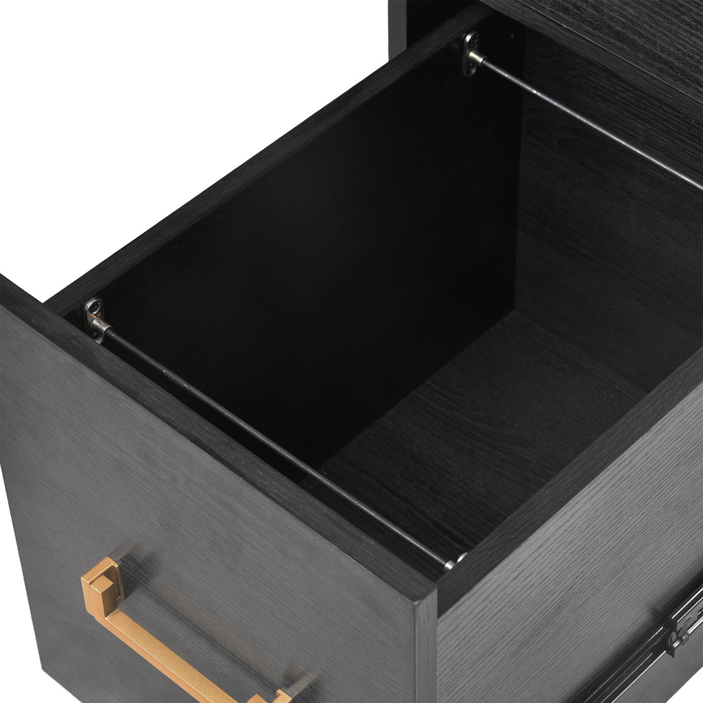 70 inch classic and traditional executive desk with metal trim, writing desk with 2 file drawers, USB ports, and sockets, black by eprolo