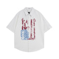 Color blocked graffiti printed short sleeved shirt