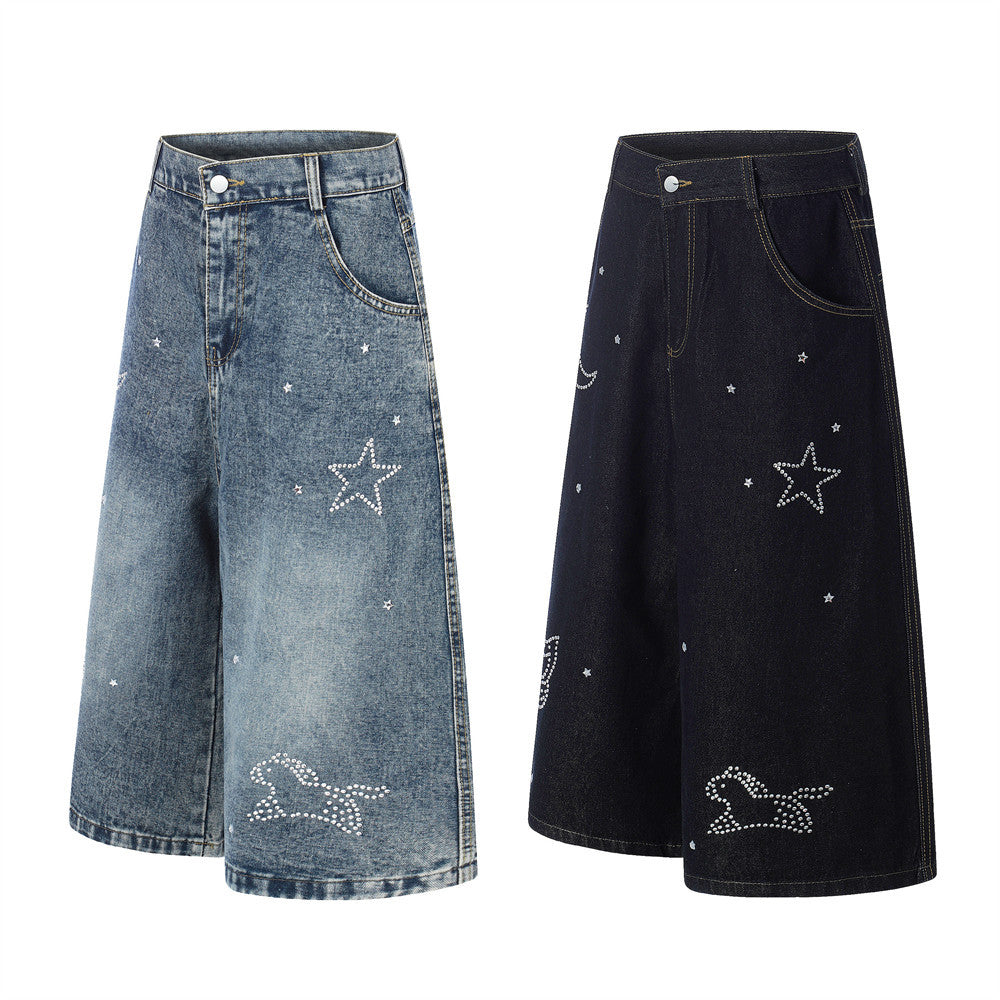 Star hot diamond straight leg denim five quarter pants