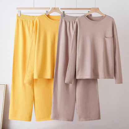 Round Neck Pocket Sweater  Loose Casual Wide-Leg Pants for Women